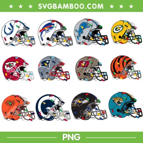 NFL Teams Helmet Xmas Lights PNG Bundle, Bills Lions Chiefs Colts Christmas Bundle PNG