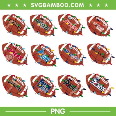 Rugby Ball NFl Teams Xmas Lights PNG Bundle, NFl Football Teams Christmas Bundle PNG