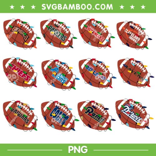 Rugby Ball NFl Teams Xmas Lights PNG Bundle, NFl Football Teams Christmas Bundle PNG