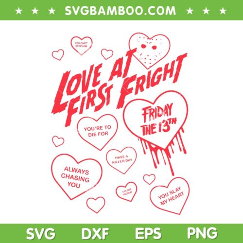Friday The 13th Valentine's Day Hearts SVG, Love at First Fright SVG, Horror Movie Valentines SVG PNG