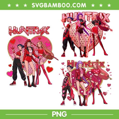 Huntrix Valentines Day Bundle PNG, Kpop Demon Hunters Heart Love PNG