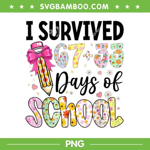 I Survived 67 33 Day of School PNG, Teacher Six Seven 100 Days of School PNG