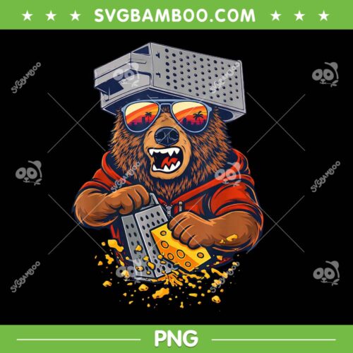 Retro Bear with Cheese Grater Hat PNG, Chicago Bears Sunglasses Sunset PNG