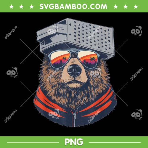 Retro Bear with Cheese Grater PNG, Chicago Bears Hat and Sunglasses Sunset Art PNG