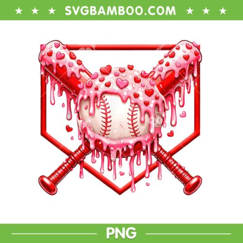Valentines Day Baseball Ice Cream PNG, Baseball Drip Heart PNG