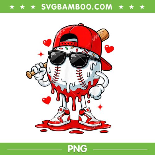 Baseball Drip Valentines Heart PNG, Baseball Ice Cream Sunglassess PNG