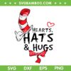 Dr Seuss Hearts Hats Hugs SVG PNG, Cat in The Hat Hearts SVG