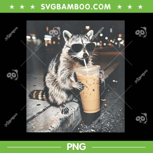 Raccoon Drinking Iced Coffee PNG, Funny Raccoon Meme PNG