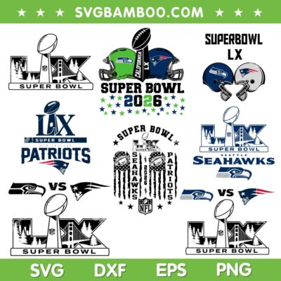 Super Bowl LX SVG Bundle, Seahawks vs Patriots Super Bowl SVG Bundle, NFL Championship 2026 Bundle SVG
