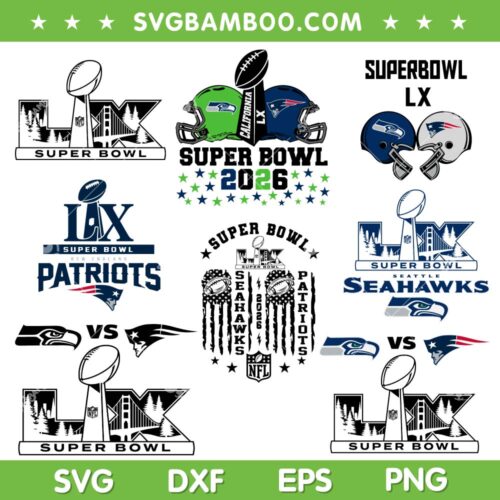 Super Bowl LX SVG Bundle, Seahawks vs Patriots Super Bowl SVG Bundle, NFL Championship 2026 Bundle SVG