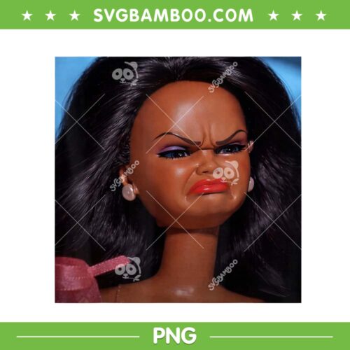 Angry Disgusted Black Doll PNG, Barbie Face Meme PNG