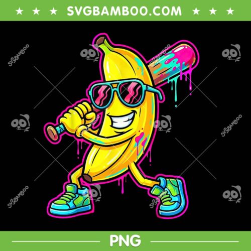 Banana Baseball Drip Ice Cream PNG, Funny Banana Sunglasses Baseball PNG