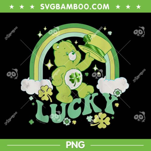 Care Bears St Patrick's Day PNG, Lucky Bear Rainbow Shamrock PNG