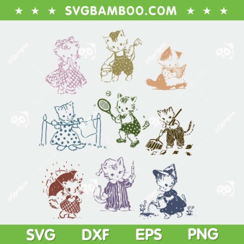 Cat 90s Tattoo Vintage SVG, Retro Kitten Cat Cute SVG PNG