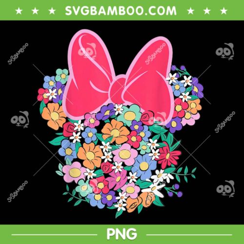 Minnie Mouse Ears Colorful Flowers PNG, Disney Minnie Floral PNG