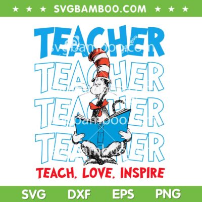 Cat in The Hat Teacher SVG PNG, Dr Seuss Cat in the Hat Reading Book SVG