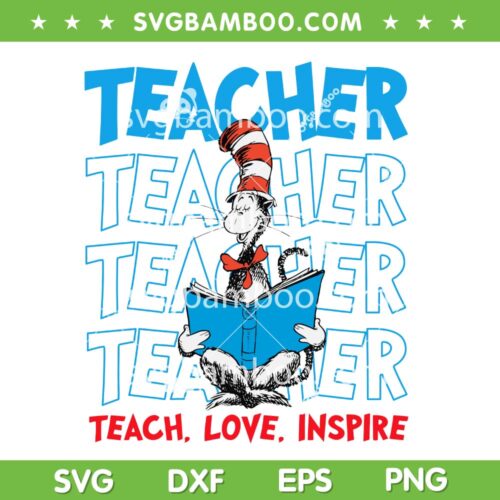 Cat in The Hat Teacher SVG PNG, Dr Seuss Cat in the Hat Reading Book SVG