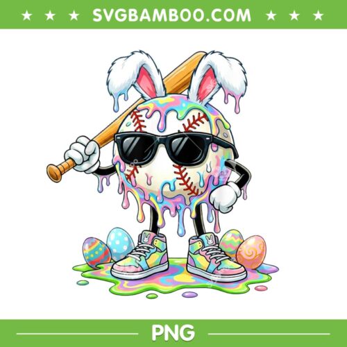 Baseball Drip Bunny Easter PNG, Funny Baseball Bunny Sunglasses PNG