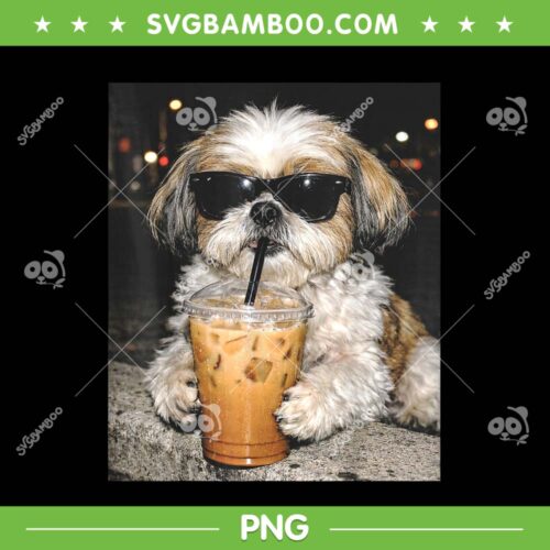 Shih Tzu Drinking Iced Coffee PNG, Shih Tzu Dog Meme PNG