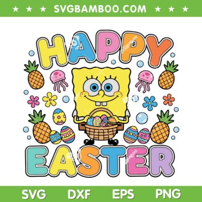 SpongeBob SquarePants Happy Easter SVG, SpongeBob Bunny Basket SVG PNG