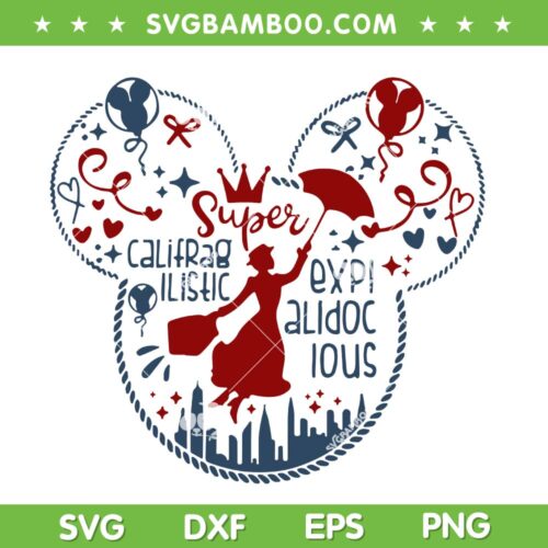 Mary Poppins Disney Mouse Head SVG, Julie Andrews SVG PNG