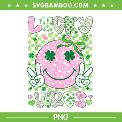St Patricks Day Lucky Vibes PNG, Smiley Face Shamrock Pink PNG