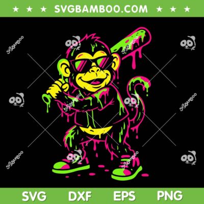 Monkey Baseball Drip SVG PNG, Monkey Sunglasses Football SVG