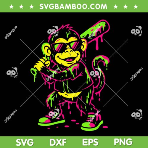 Monkey Baseball Drip SVG PNG, Monkey Sunglasses Football SVG