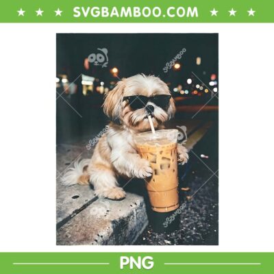 Shih Tzu Drinking Iced Coffee PNG, Funny Cool Pet Lifestyle PNG Shih Tzu Drinking Iced Coffee PNG, Funny Cool Pet Lifestyle PNG