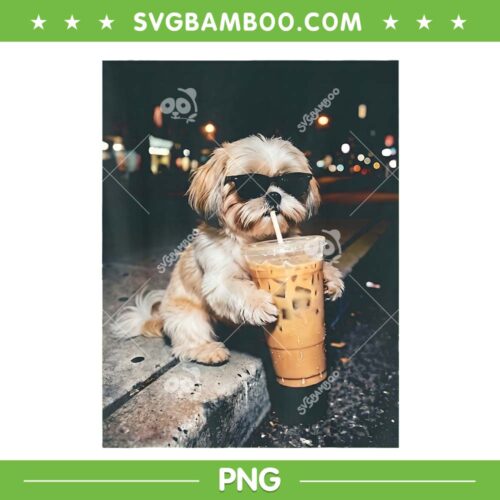 Shih Tzu Drinking Iced Coffee PNG, Funny Cool Pet Lifestyle PNG