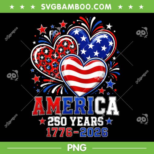 America Flag Heart 250 Years PNG, 250th Anniversary 1776 2026 PNG
