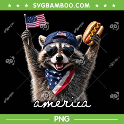 America Feral and Free PNG, Racoon Hot Dog Patriotic 4th of July PNG