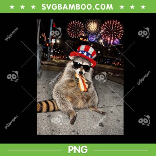 Funny Raccoon Eating Hot Dog PNG, 4th of July Raccoon PNG