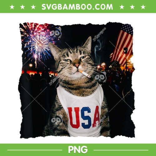 Patriotic Smoking Cat PNG, Funny Cat Selfie 4th of July PNG