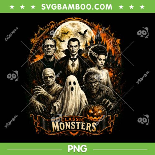 Classic Monsters Halloween PNG, Vintage Horror Characters Halloween 2026 PNG, Dracula Ghost Shirt