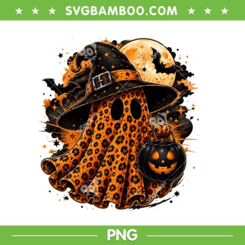 Ghost Coquette Leopard PNG, Cute Halloween Ghost Witch Cheetah PNG