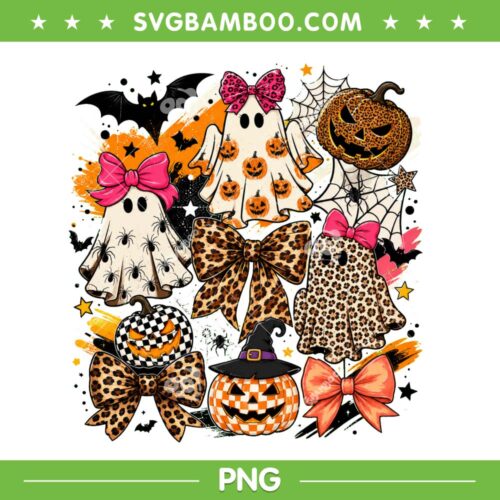 Coquette Leopard Pumpkin Ghost PNG, Retro Halloween Girly Ghost PNG