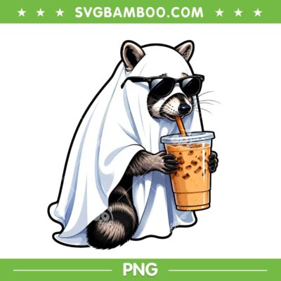 Funny Ghost Raccoon PNG, Feral Halloween Iced Coffee PNG