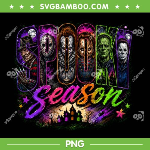 Halloween Spooky Season Neon PNG, Horror Movie Characters Neon PNG