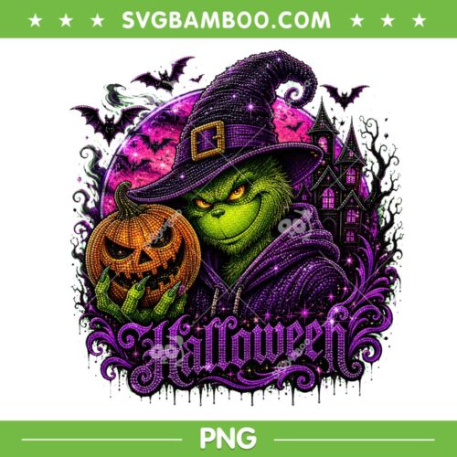 Witch Grinch Halloween PNG, The Grinch rhinestone PNG, Spooky Pumpkin Halloween