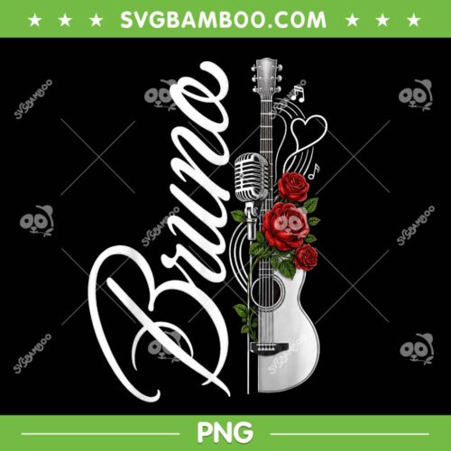 Bruno Vintage Classic 70's 80's PNG, Bruno Mars Guitar Rose PNG