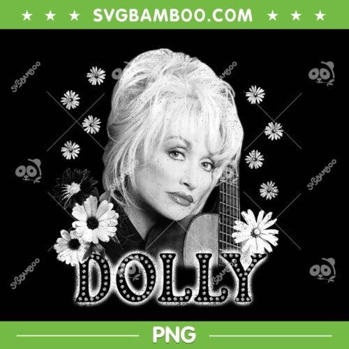 Dolly Parton Guitar and Flowers PNG, Dolly Parton Black and White Portrait PNG