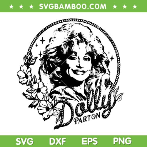 Dolly Parton Rope and Flower Framed SVG, Dolly Parton Portrait Black and White SVG PNG