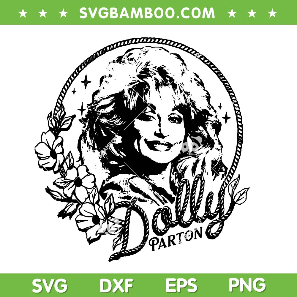 Dolly Parton Rope and Flower Framed SVG, Dolly Parton Portrait Black and White SVG PNG Dolly Parton Rope and Flower Framed SVG, Dolly Parton Portrait Black and White SVG PNG