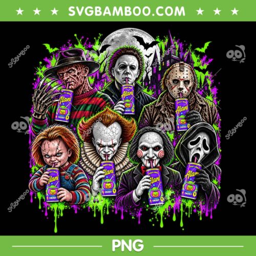 Halloween Horror Characters Drinking Alani PNG, Alani Witch Brew Spooky Season PNG