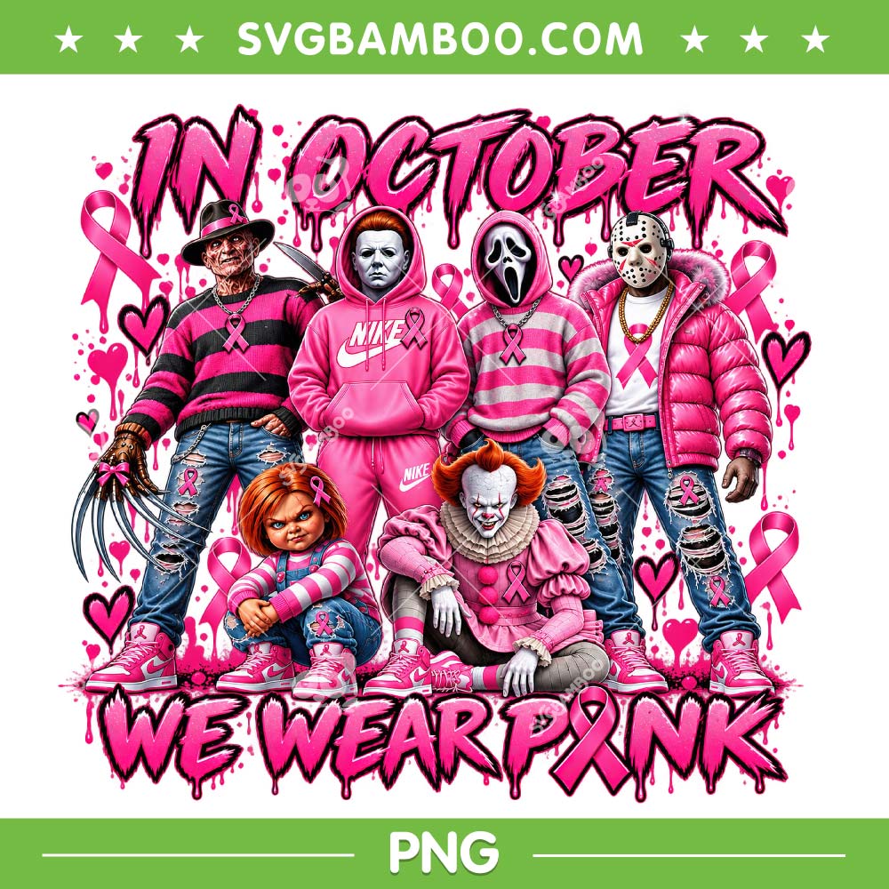 Horror Characters In October We Wear Pink PNG, Breast Cancer Halloween Characters PNG Horror Characters In October We Wear Pink PNG, Breast Cancer Halloween Characters PNG