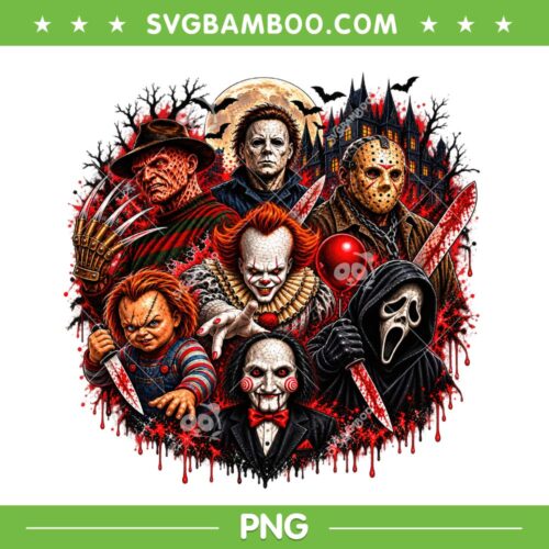 Scary Horror Movie Slasher PNG, Halloween Horror Characters Group PNG