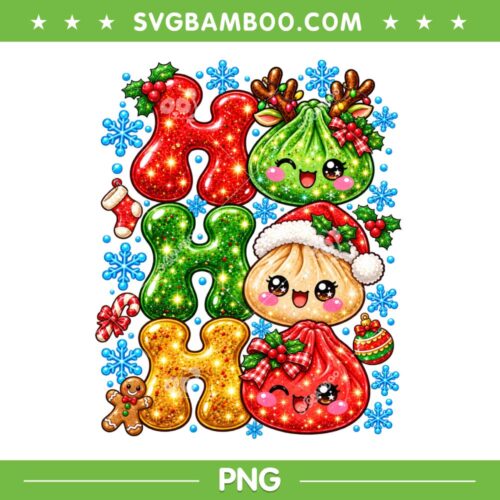 Dumpling Ho Ho Ho Christmas PNG, Cute Glitter Christmas Dumpling PNG, Cute Gingerbread Christmas