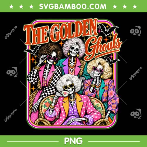 The Golden Ghouls Skeleton PNG, Preppy Halloween Friends PNG, Patchwork Skeleton Ladies PNG