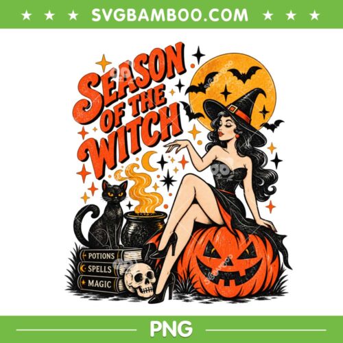 Season Of The Witch Comfort Colors PNG, Pin Up Witch Graphic PNG